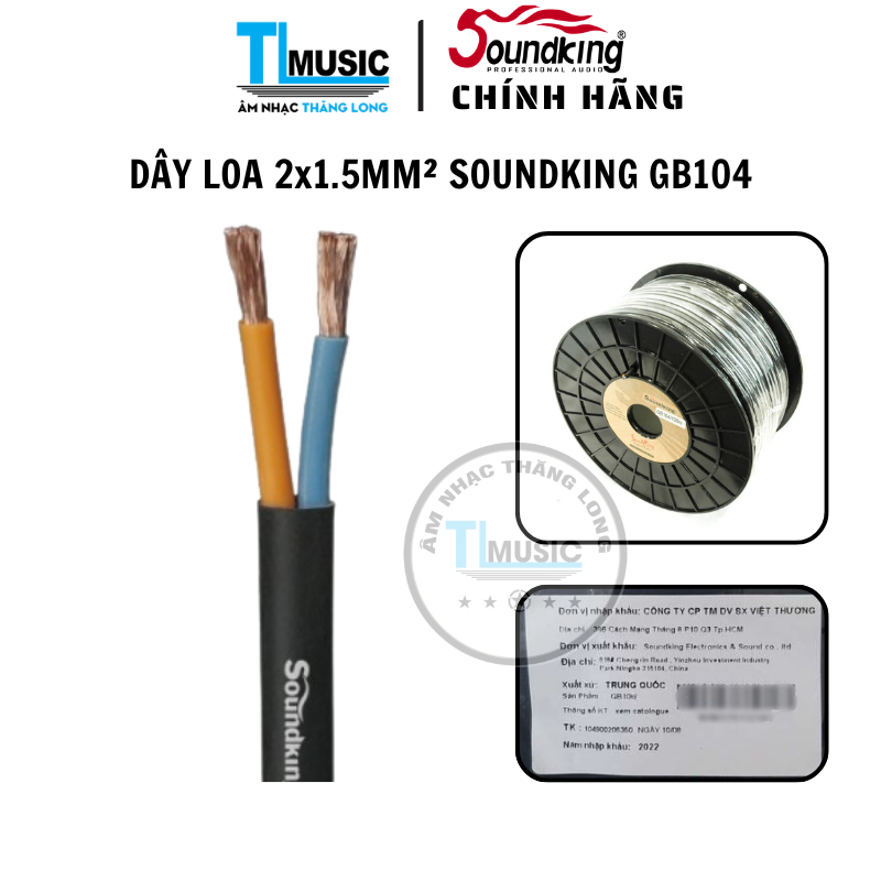 Dây Loa Soundking GB104 2x1.5mm² Lõi Đồng OFC Chống Nhiễu Cho Loa Karaoke Sân Khấu - Hàng chính hãng - 1m