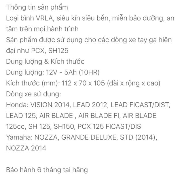 Bình điện Honda pcx / Ắc quy khô PCX 125 chính hãng GS theo xe