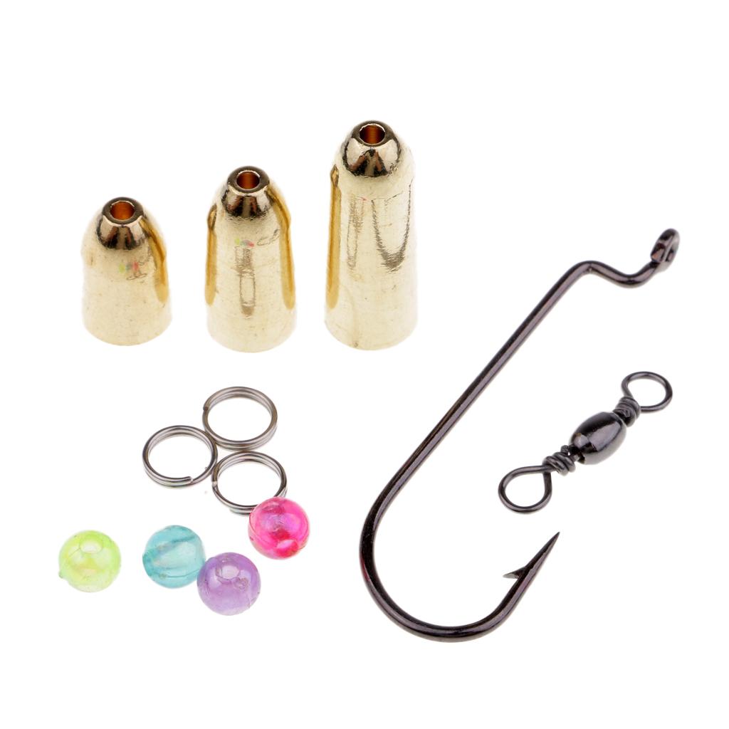 Fishing Sinkers Set with Brass Sinker Weights Jig Hooks Fishing Swivel Ring Connector Plastic Box for Freshwater Saltwater Bass Fishing