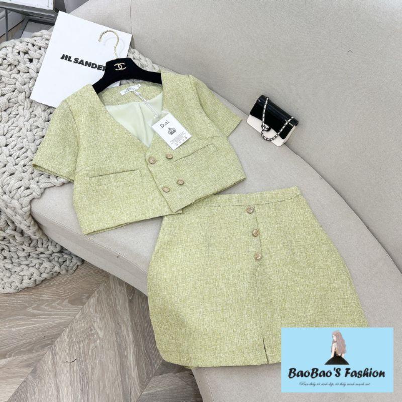 Set dạ cao cấp xanh lá thanh lịch