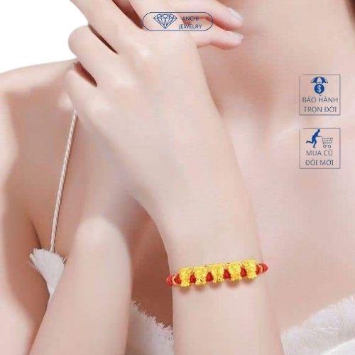 Vòng tay dây bện chỉ đỏ charm hổ bạc mạ vàng may mắn, Anchi jewelry