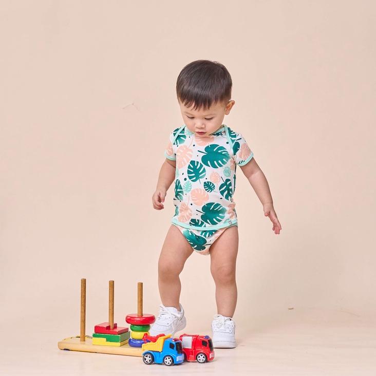 Áo liền quần cộc tay bé trai bé gái 0 - 18 tháng vải cotton in họa tiết TEZY1-1384 - OETEO Tropical Land