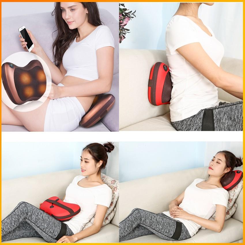Gối massage hồng ngoại – Massage cổ 8 bi công nghệ 5D, mát xa cổ vai gáy - BH 3 tháng - Kaizo Mart
