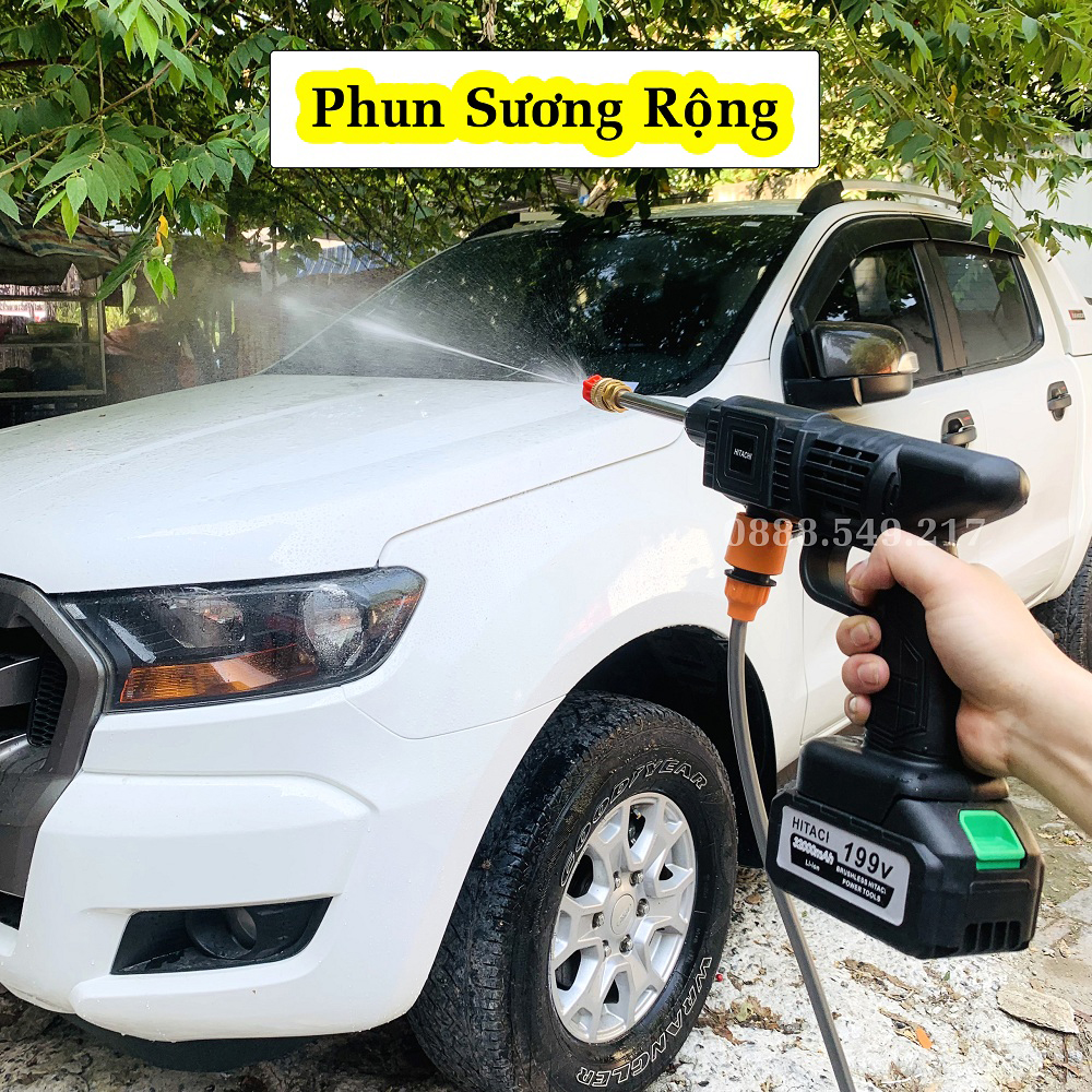 Máy rửa xe, vệ sinh, tưới hoa cầm tay dùng pin 199V Siêu Bền – Áp lực mạnh - Công suất Lớn Hàng Chuẩn