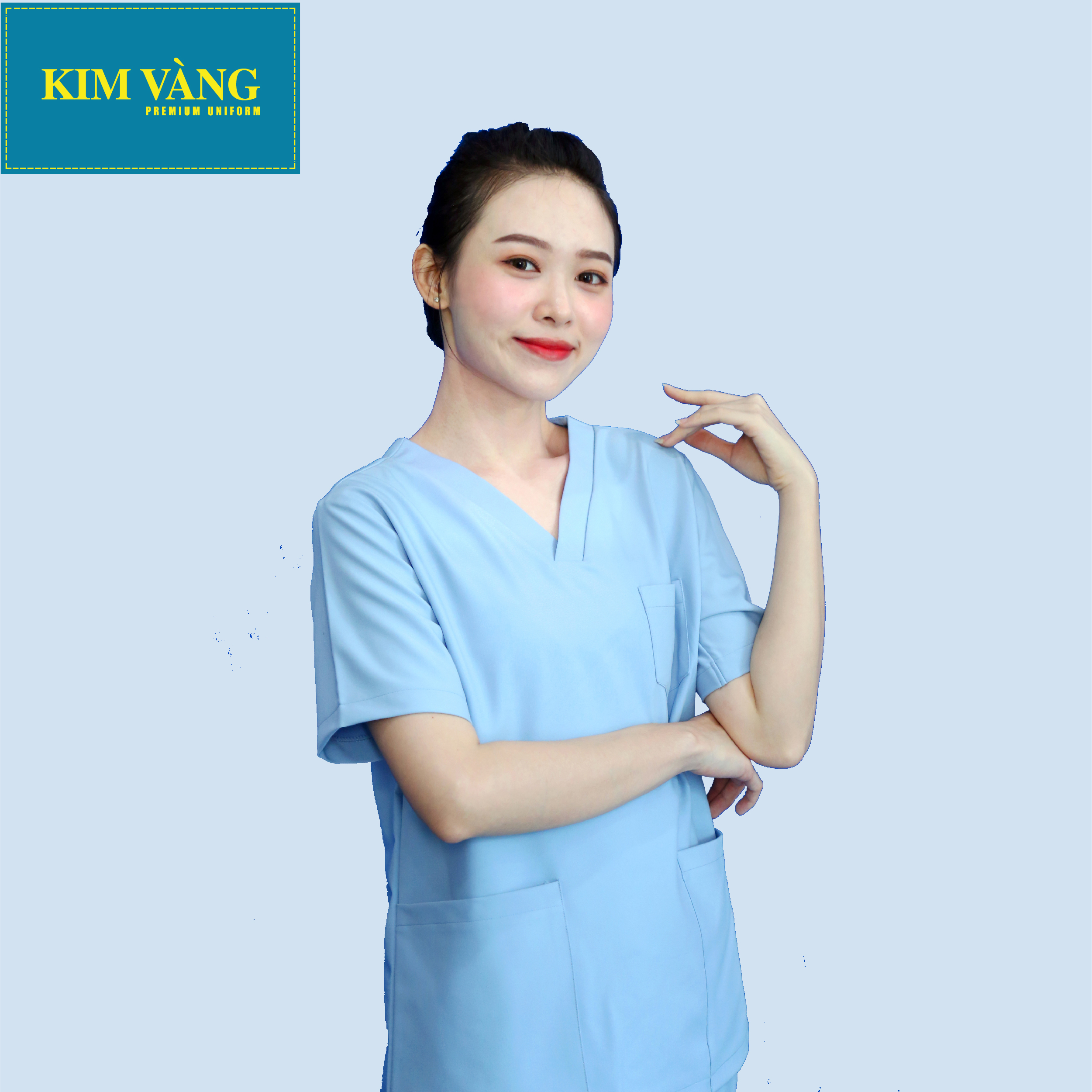 [KIM VÀNG] Bộ đồng phục y tá, spa, điều dưỡng đồng phục bệnh viện tay ngắn chất liệu kaki thun - Màu xanh nhạt