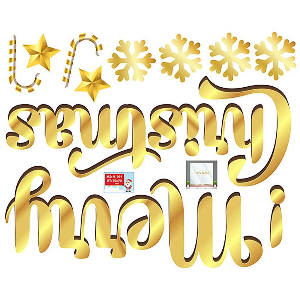 Decal trang trí noel chữ Merry christmas vàng