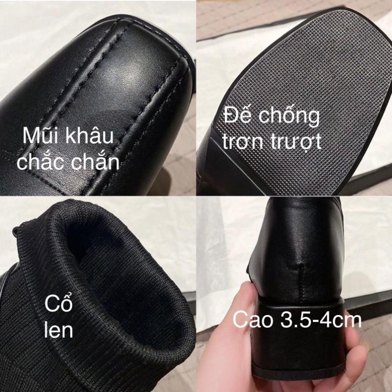 Hàng cao cấp (HÀNG SẴN) BOOTS Lỡ Cổ Len, Mũi Da Ôm Chân