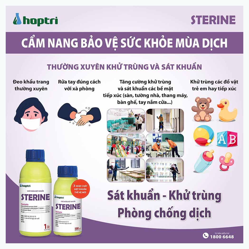 Dung dịch khử trùng SÁT KHUẨN PHÒNG CHỐNG DỊCH chuyên dụng Sterine (Chai 1L)