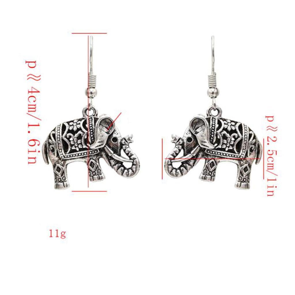 Gypsy India Thailand Elephant Retro Tibetan Silver Dangle Earrings Jewelry