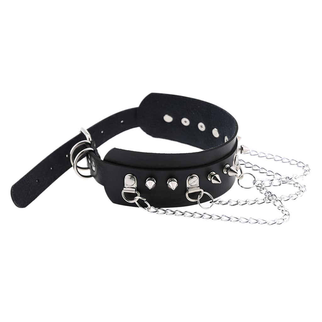 Gothic Pu Leather Choker Women Spike Metal Chain Necklace Punk Jewelry White