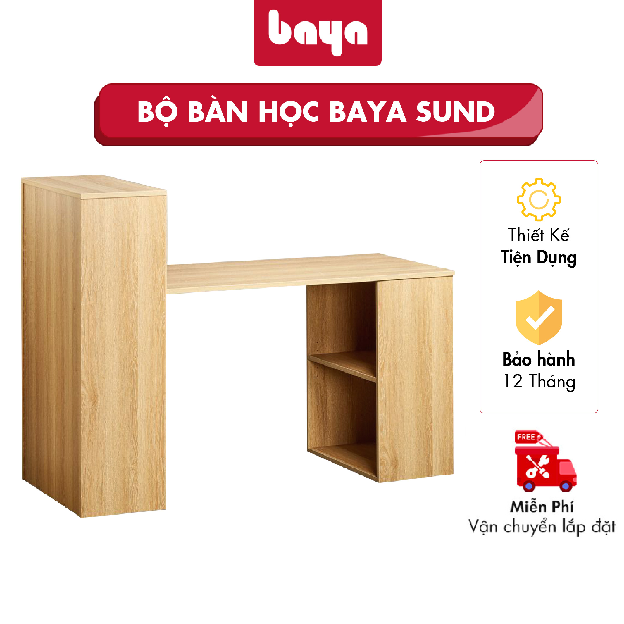 Bộ Bàn Học Kiêm Giá Sách BAYA SUND Kết Hợp Giá Sách 2 Tầng Và 3 Tầng Giúp Tối Đa Hóa Không Gian, Có Thể Tùy Chỉnh Linh Hoạt Phần Giá Sách 2 Tầng, Có Bán Rời Phần Mặt Bàn Và Giá Sách 2 Tầng 6000238