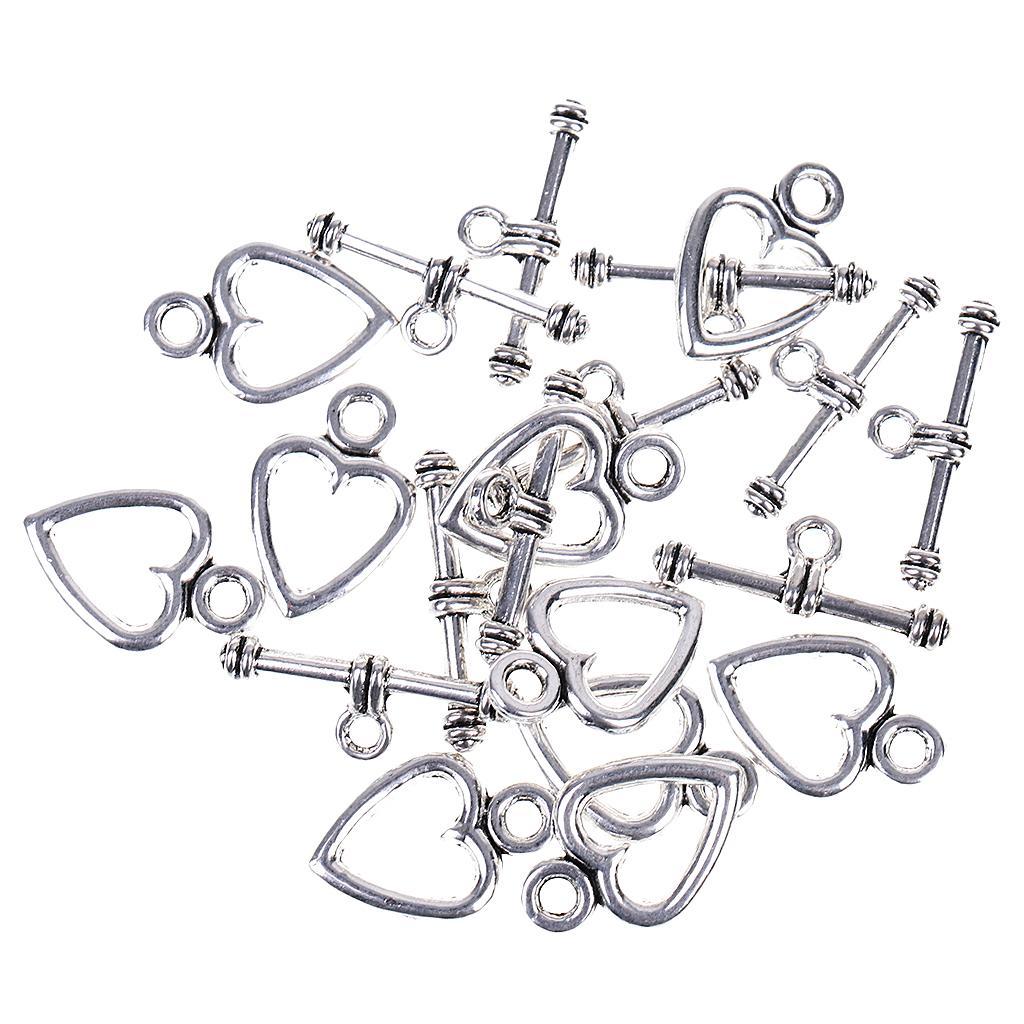 10 sets Antique Silver Heart Toggle Clasps Jewelry Making Findings