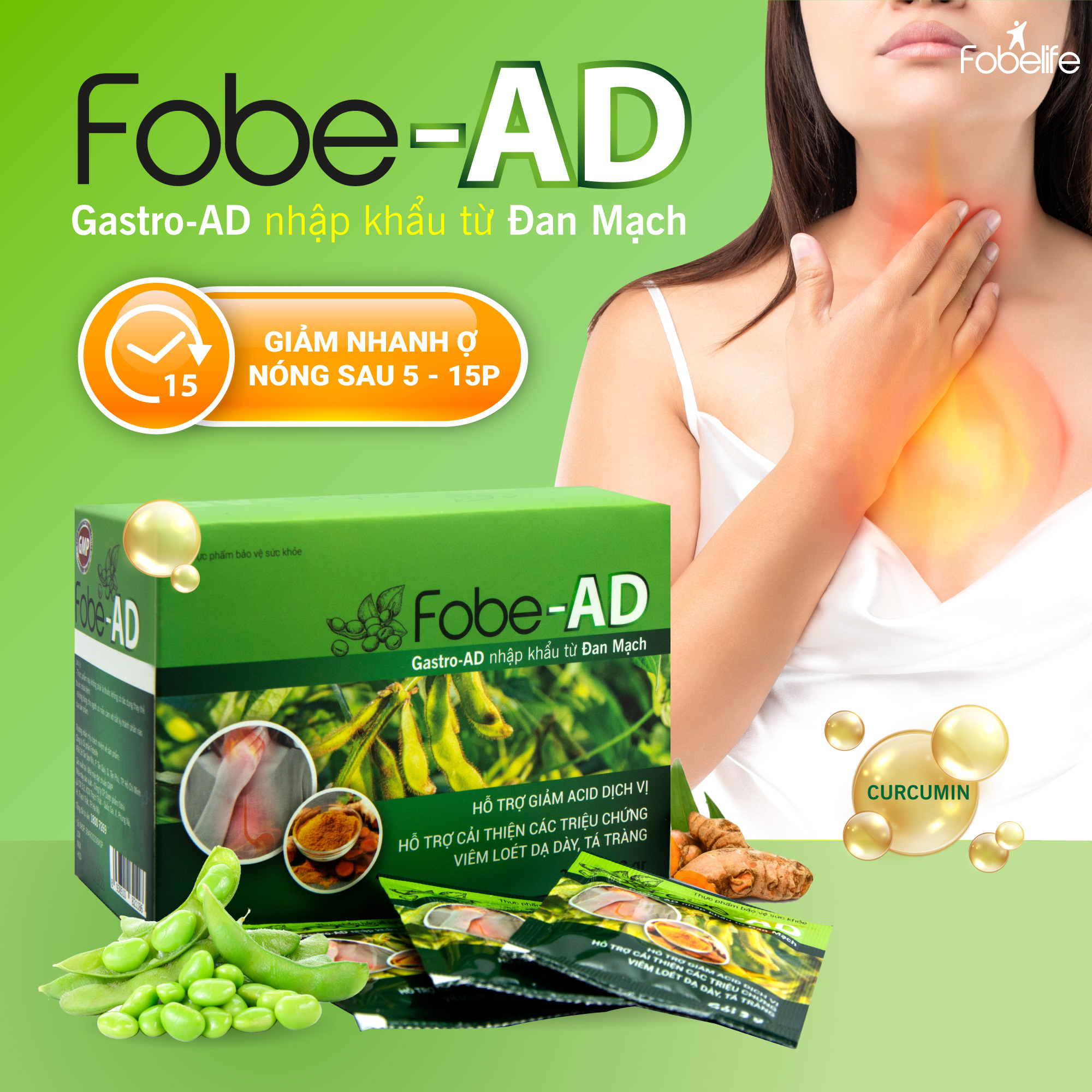 Gói Bột Uống Giảm Nhanh Ợ Nóng Ợ Chua Trào Ngược Dạ Dày Fobe-AD .