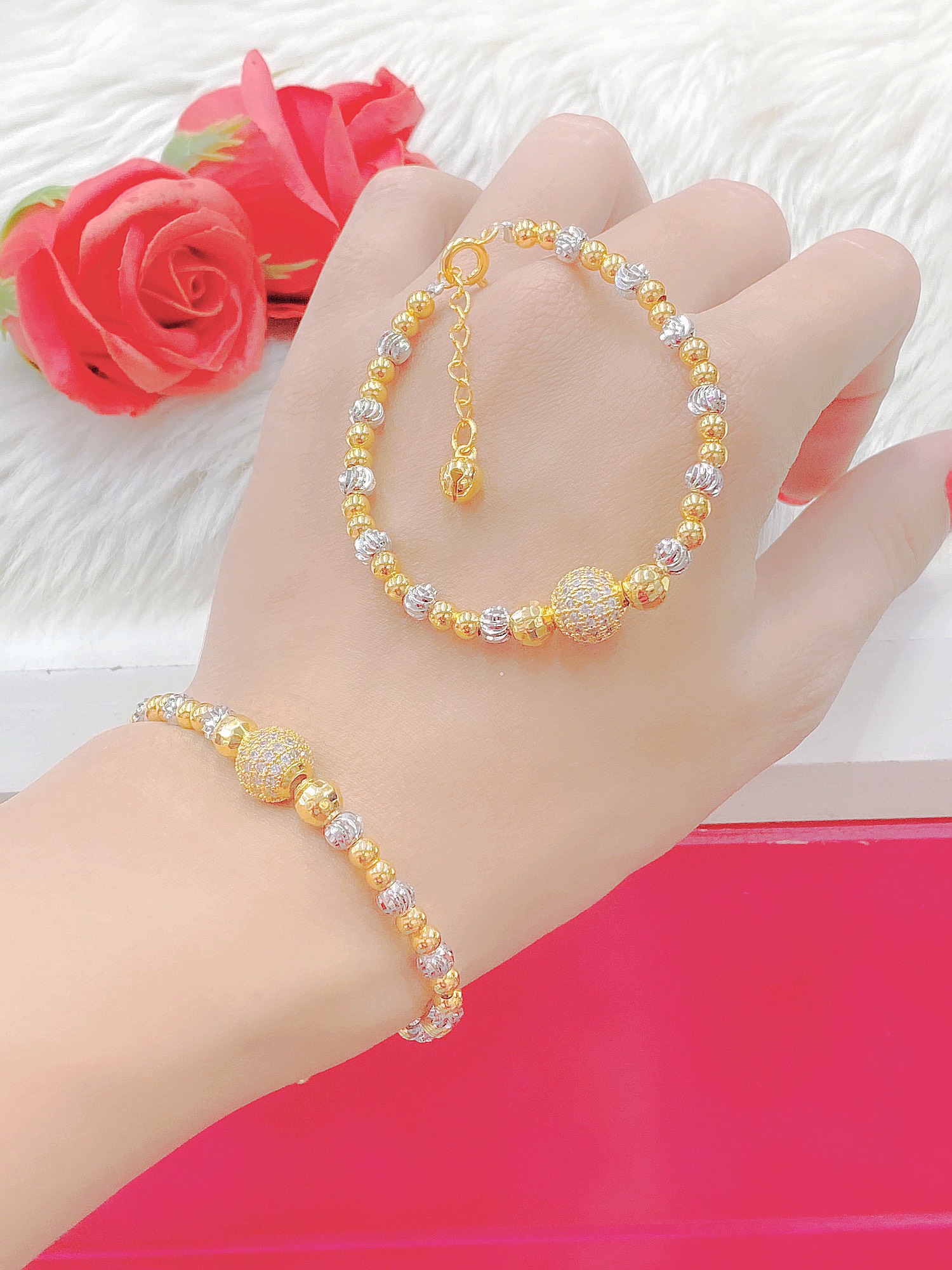 Lắc tay bi nữ mạ màu 18.k cao cấp P