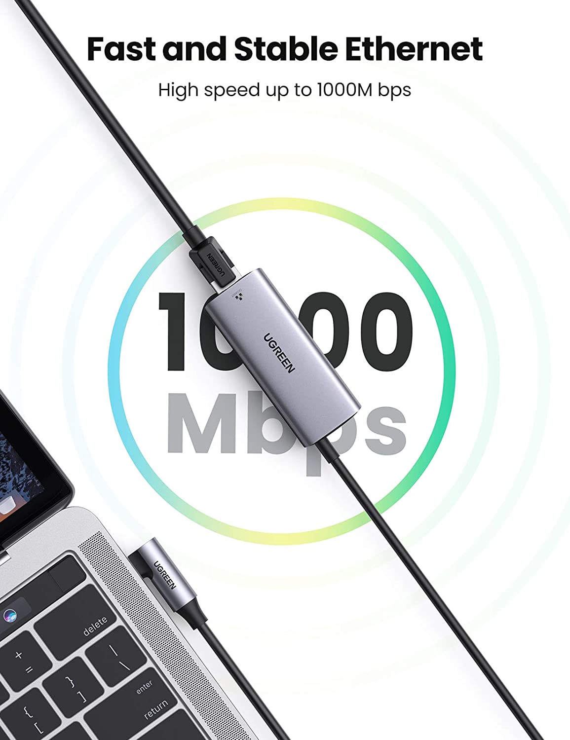 Bộ chuyển đổi UGREEN 80605 USB Type C sang LAN 10/100 Mbps Ethernet và cổng sac nhanh Type-C PD 100W - Hàng nhập khẩu chính hãng