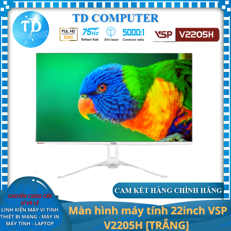 Màn hình máy tính 22inch VSP V2205H [TRẮNG] (21.45&quot; VA FHD 75Hz, HDMI+VGA) - Hàng chính hãng TECH VISION phân phối