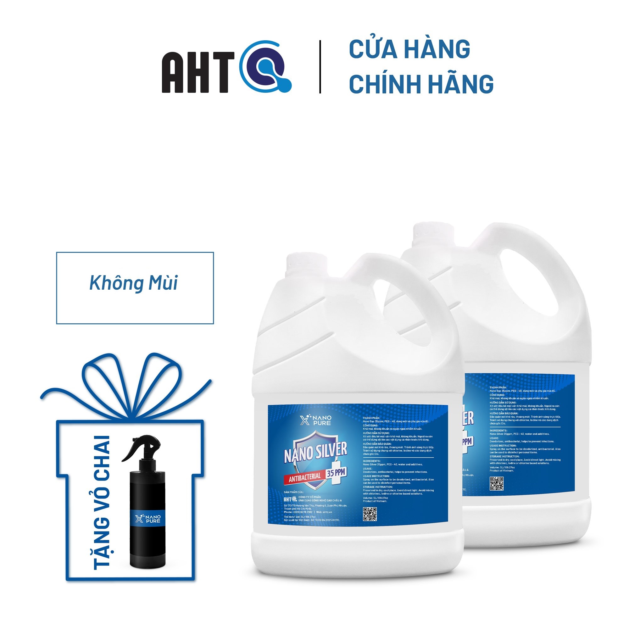 [TẶNG CHAI XỊT 500ML TIỆN DỤNG] Dung Dịch Nano Xpure Nano Silver Antibacterial 35ppm 5L (Không Mùi)-Diệt khuẩn, khử mùi–Nano Bạc AHT Corp (AHTC)