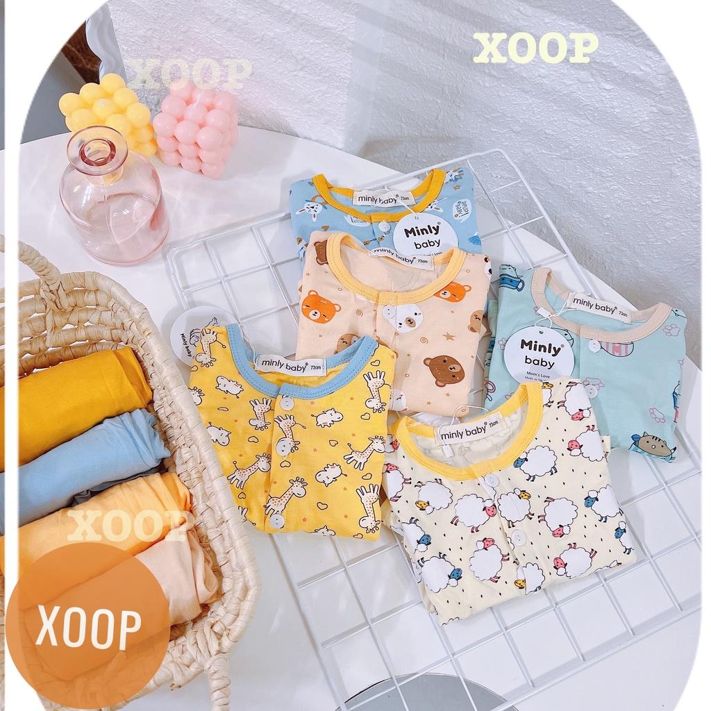 Bộ dài sơ sinh cúc giữa in họa tiết gấu,hươu cho bé BD2