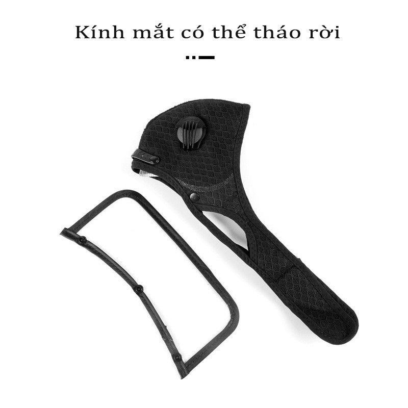 Mặt nạ thể thao gồm Khẩu trang vải Nano kháng khuẩn có 2 van thở kèm kính bảo hộ che mặt tháo lắp đa năng