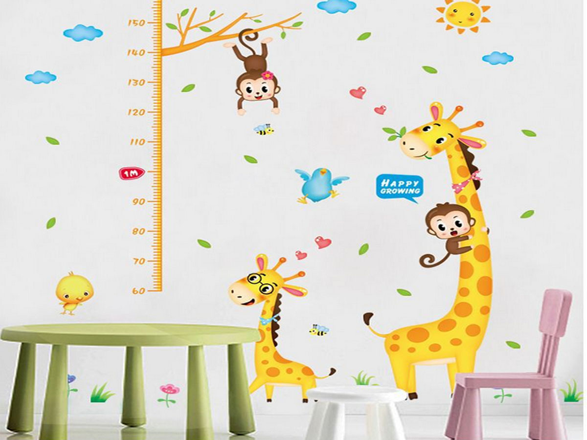 Decal dán tường thước đo chiều cao hươu cao cổ xl8337