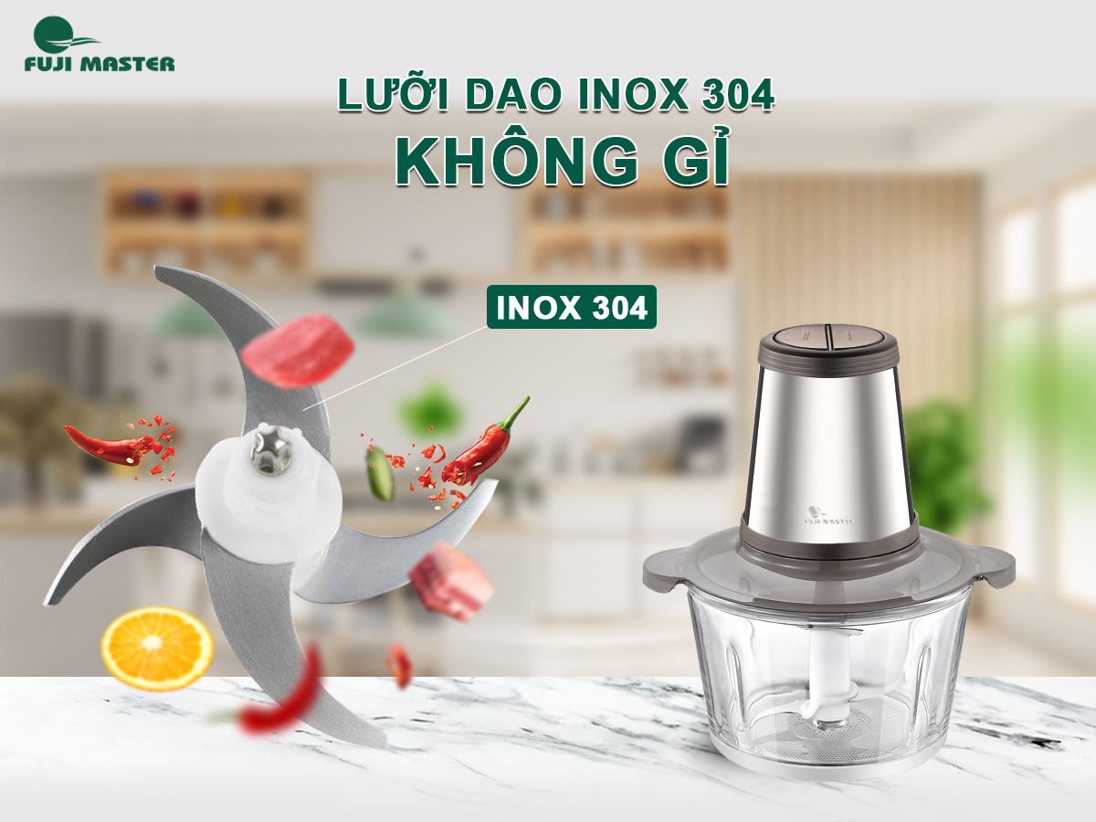 Máy xay thịt thực phẩm đa năng Fuji Master FJM-1022 2L (Inox - Tô Thủy Tinh) - Thép không gỉ - 350W - Hàng chính hãng