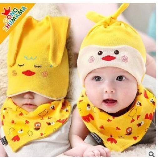 Sét mũ và yếm cotton mềm mại cho bé