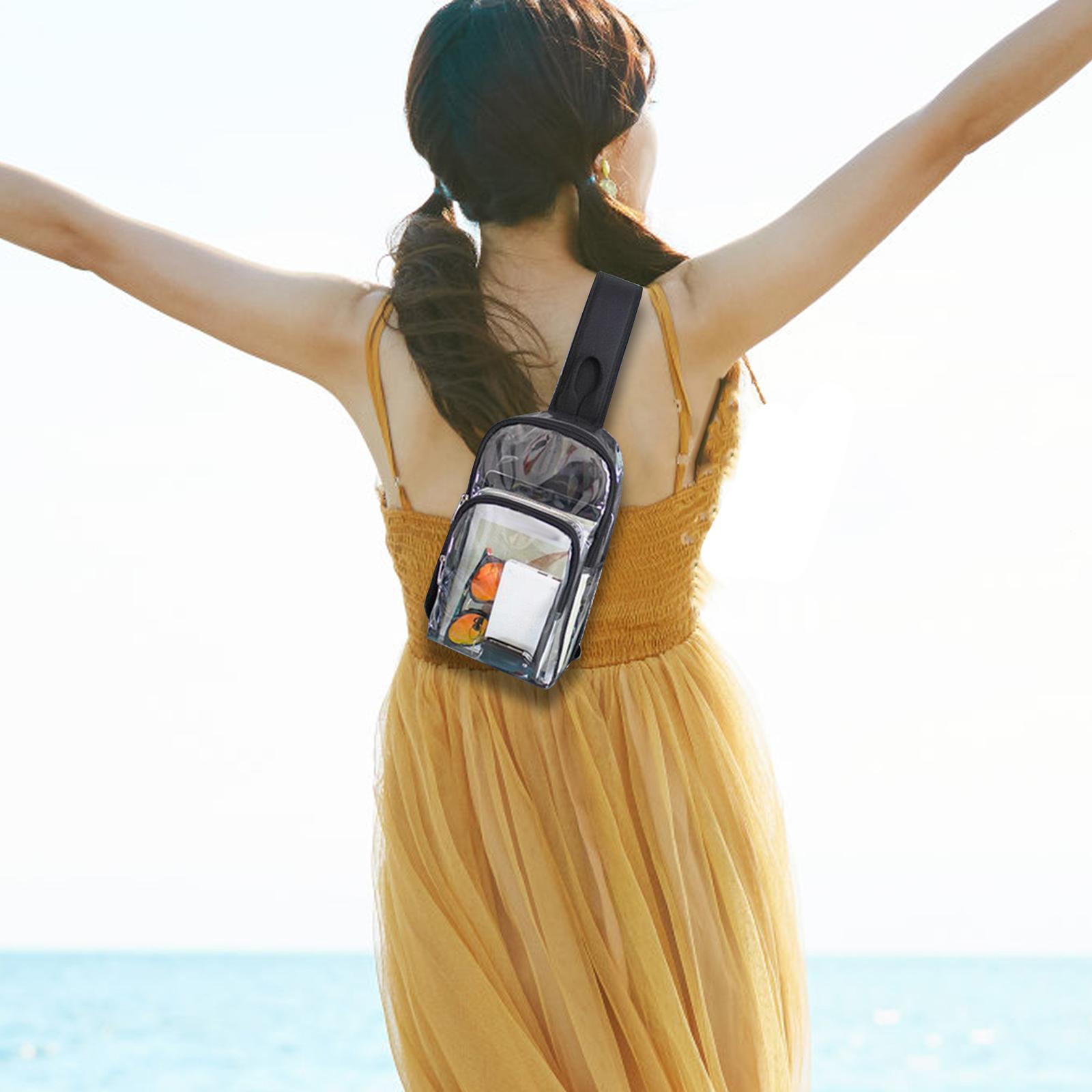 Clear  Bag Transparent Chest Daypack Casual with Mesh Water Bottle Holder Purse Shoulder Bag Crossbody Backpack for Beach Biking Travel