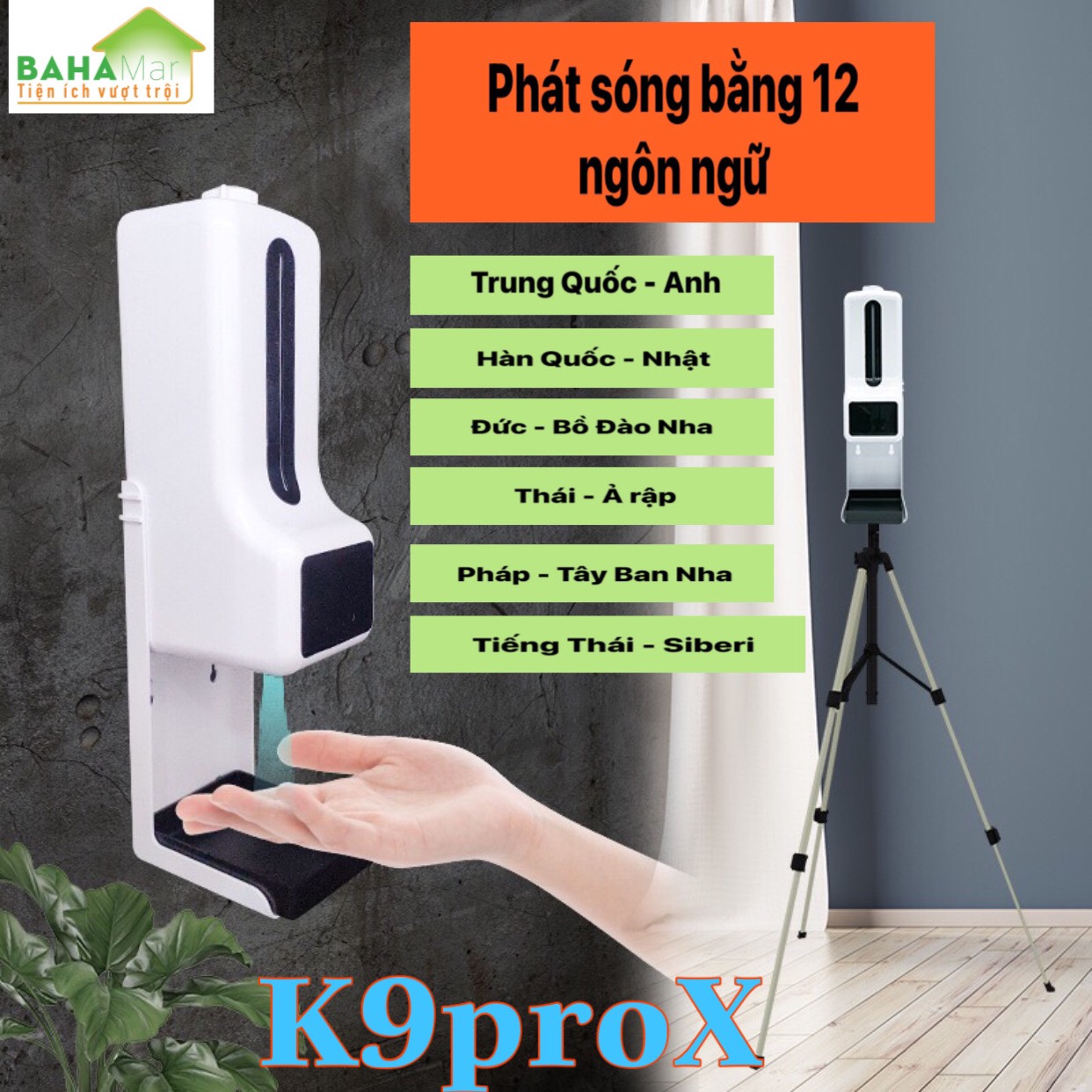 MÁY TÍCH HỢP 2 TRONG 1 ĐO NHIỆT ĐỘ VÀ PHUN CẢM ỨNG RỬA TAY KHỬ TRÙNG TỰ ĐỘNG K9ProX