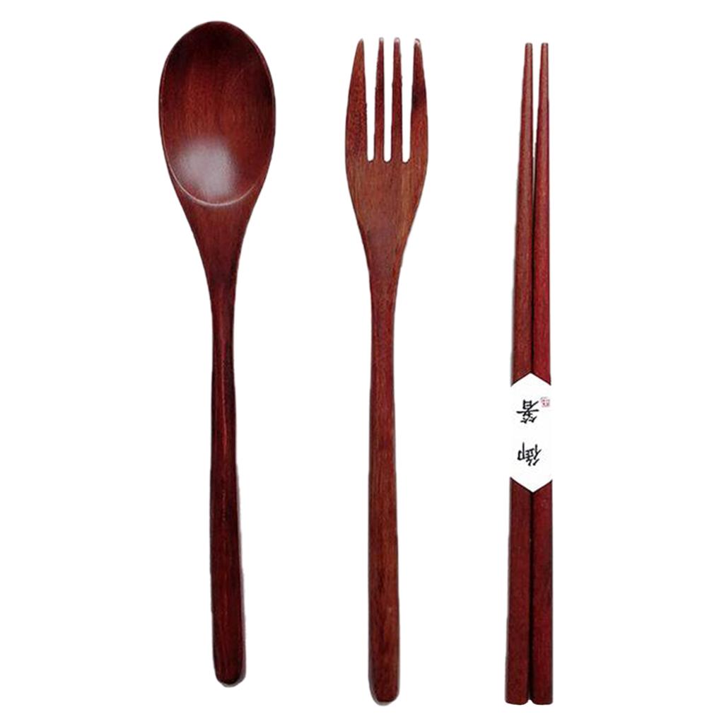 Wooden Spoon Fork Chopsticks Set, Lunch Tableware, Japanese Style