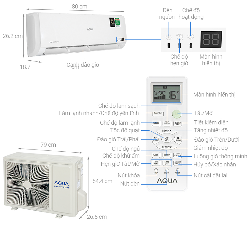 Máy lạnh Aqua Inverter 1 HP AQA-KCRV10TR - Hàng chính hãng (chỉ giao HCM)