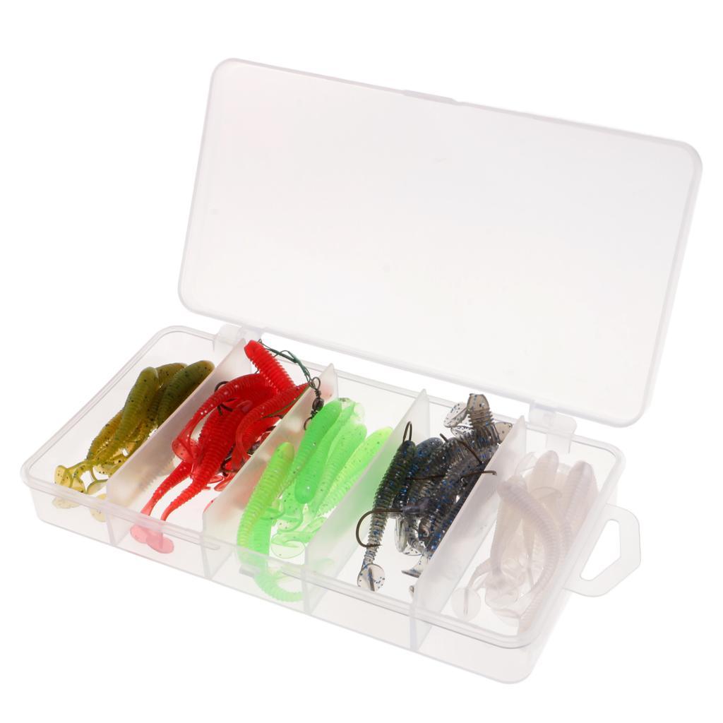 1 Box of 50pcs Bionics Soft Fishing Lures and 10pcs Lead Head Fishing Hooks