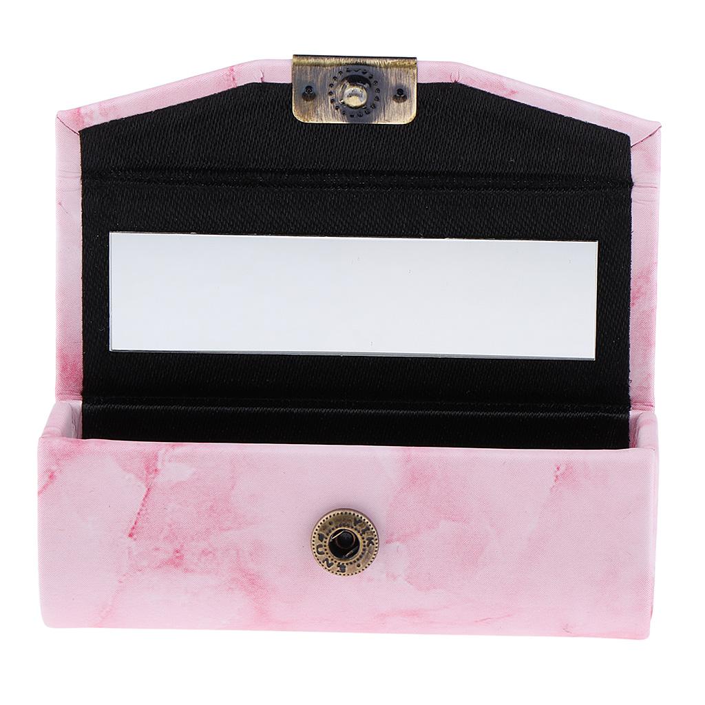 Stone Pattern Leather Lip Gloss Makeup Lipstick Holder Case With Mirror