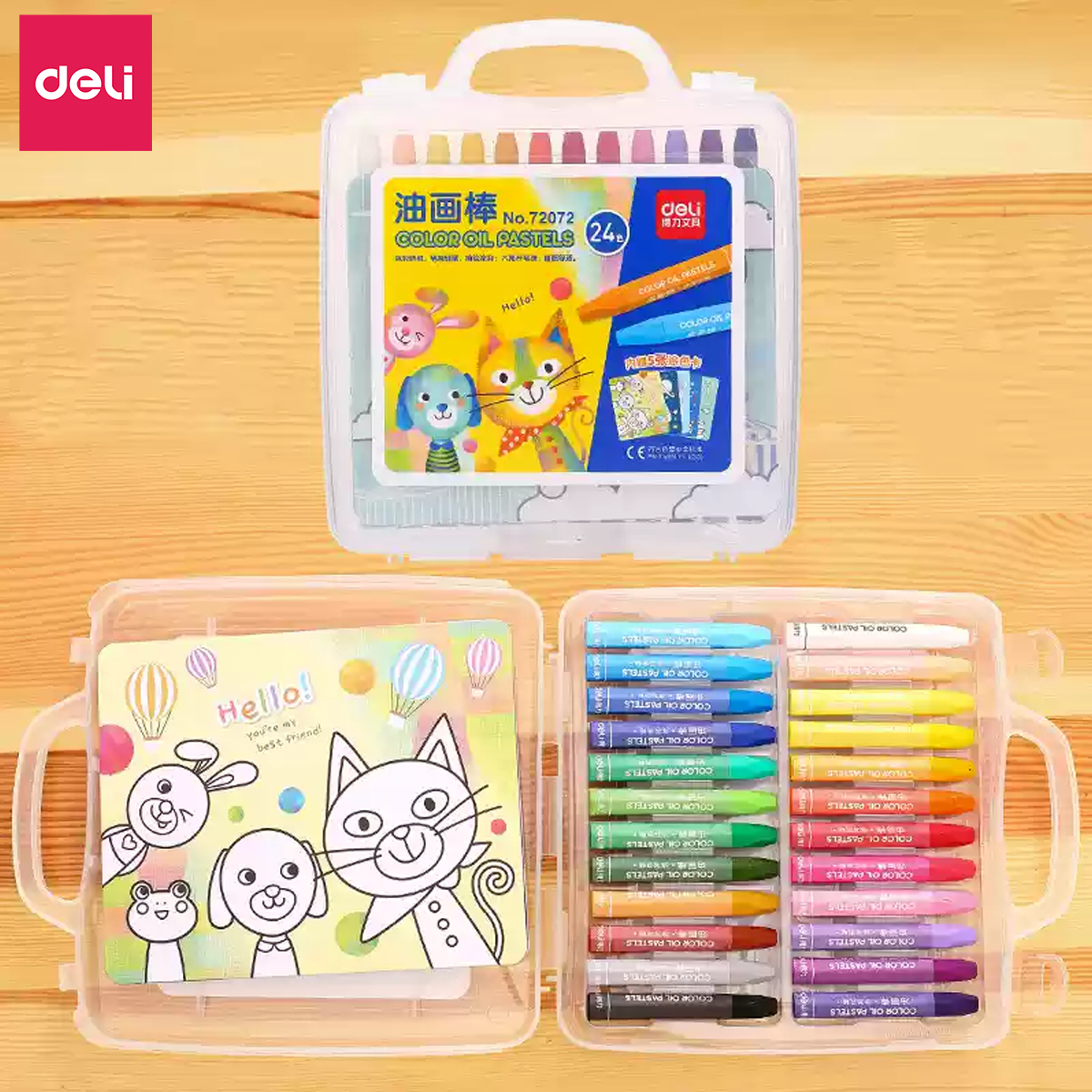 Bút Màu Sáp Dầu Deli - Bút Sáp Hộp Nhựa 12/24/36 Màu Tươi Sáng Mềm Mịn - Thân Bút Màu Hình Tam Giác Dễ Cầm Sử Dụng