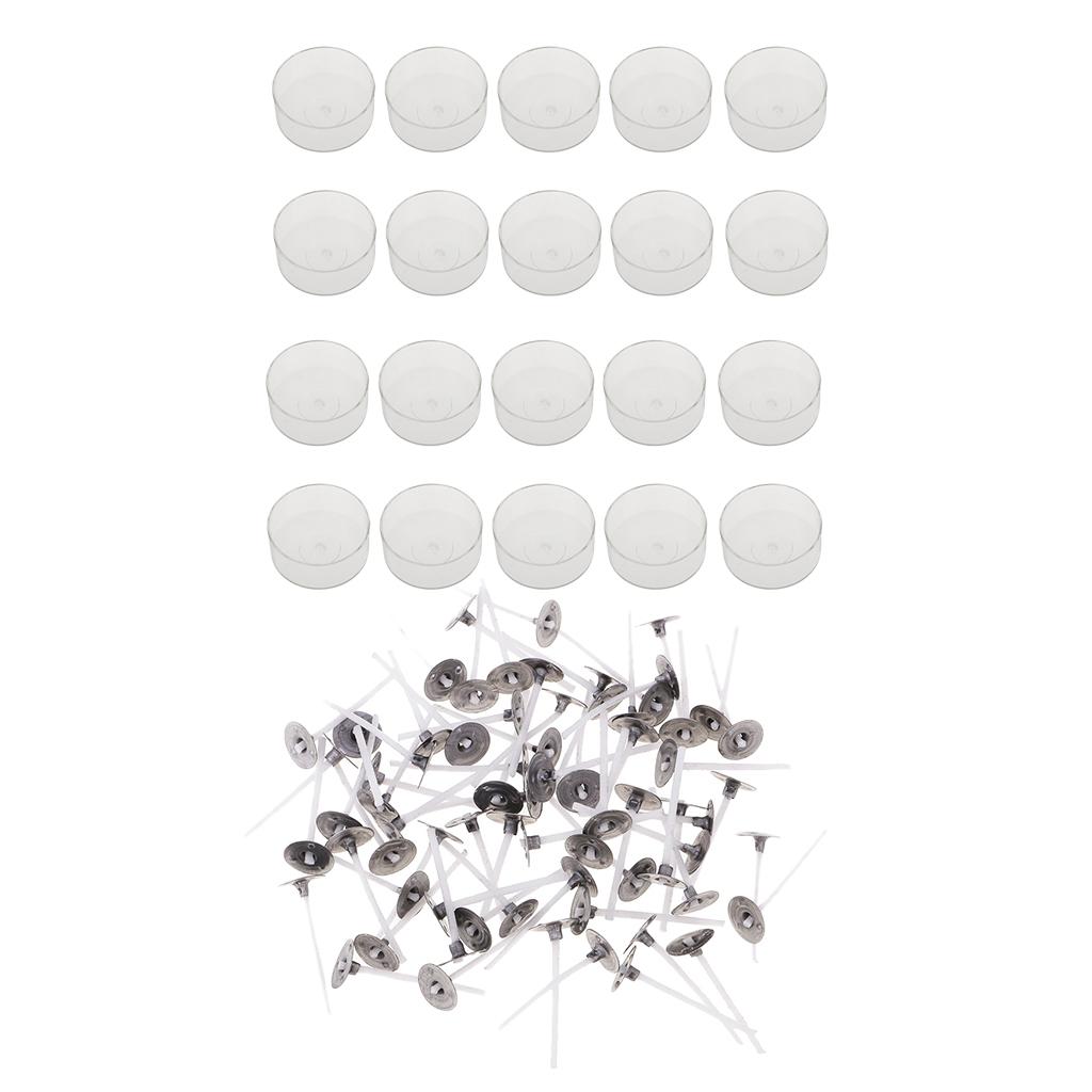 100x Trước Bông Sáp Nến Bấc Và 20x Nhựa Trong Suốt Vòng Hình Nến Tealight Cốc Trống Khuôn Mẫu, nến Làm Chất Liệu