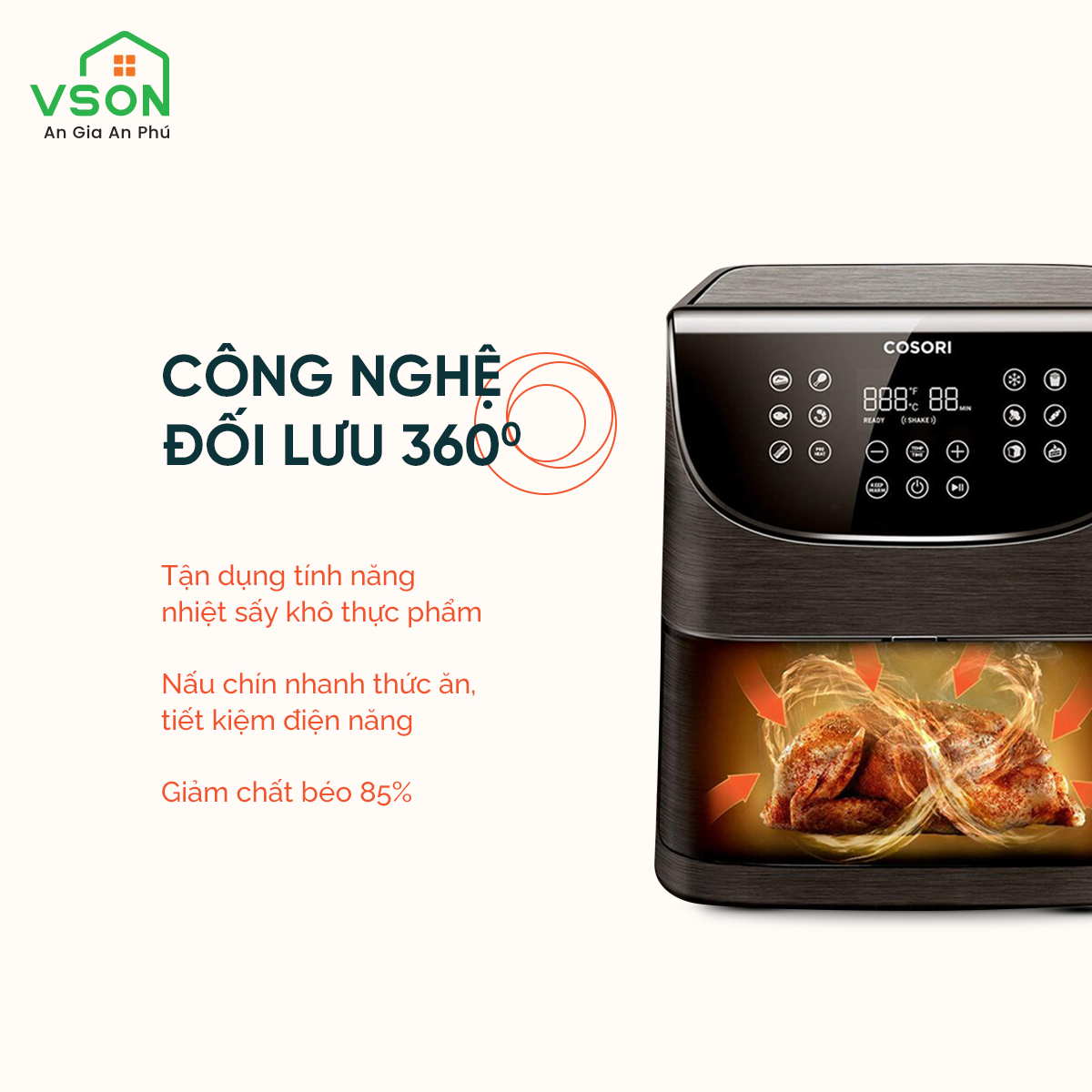 Nồi Chiên Không Dầu Thương Hiệu Mỹ COSORI CP158-AF 5.5L Màu Đen - Màn hình cảm ứng - Hàng Chính Hãng