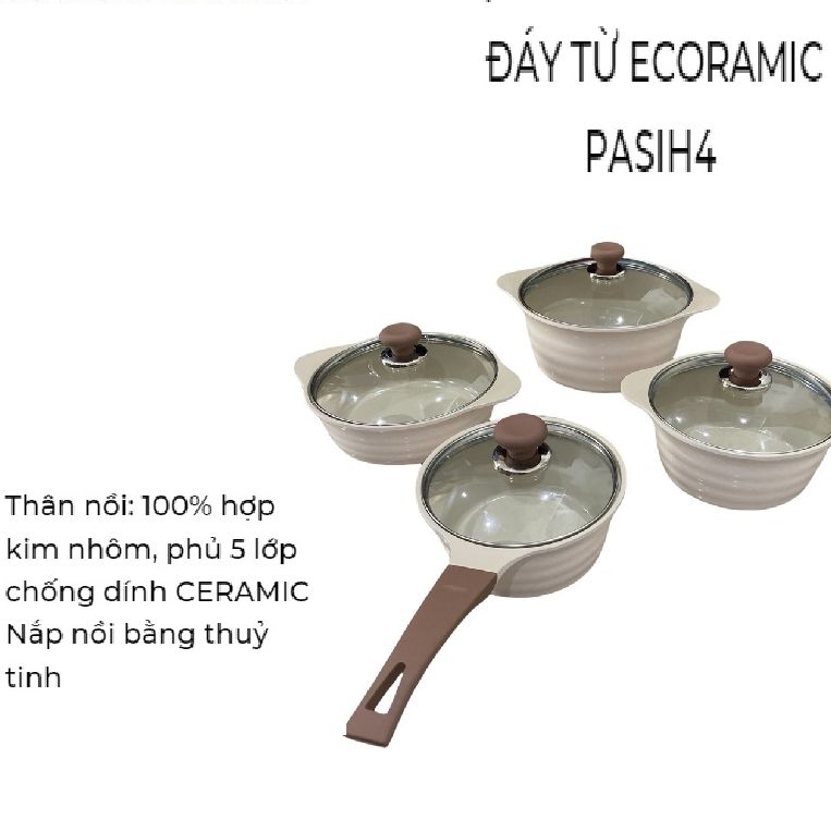 Bộ Nồi Đáy Từ Chống Dính 4 Món Daewoo Ecoramic PASIH4 (24-22-20-18 cm)