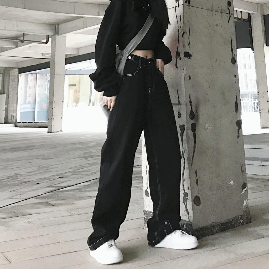 Quần jeans ulzzang đen viền trắng mới
