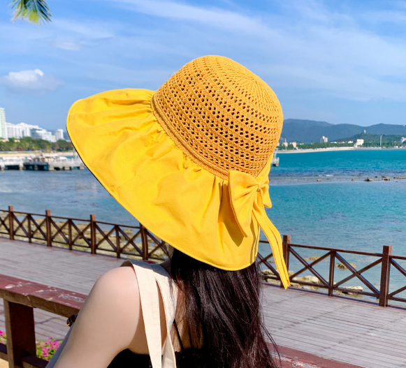 Mũ rộng vành chống nắng chống tia uv gắn nơ thời trang mới, nón đi nắng đi biển cao cấp