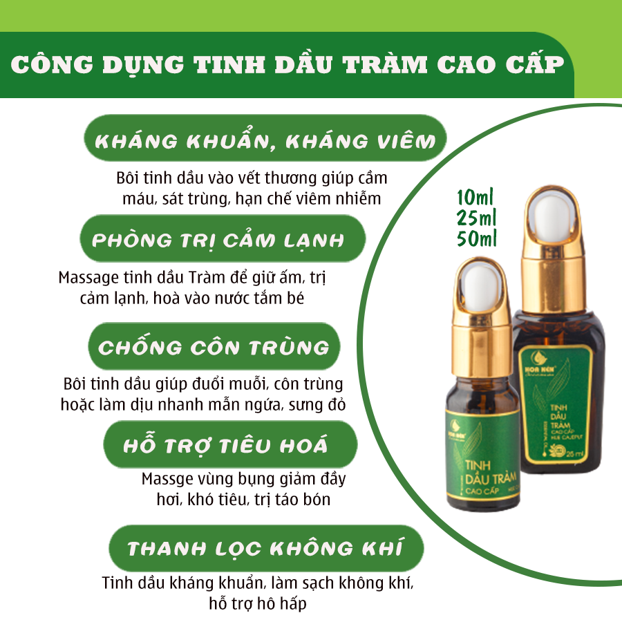 Tinh dầu Tràm Huế nguyên chất cao cấp Hoa Nén 25ml - Chuẩn VietGAP - Chăm sóc sức khỏe mẹ và bé