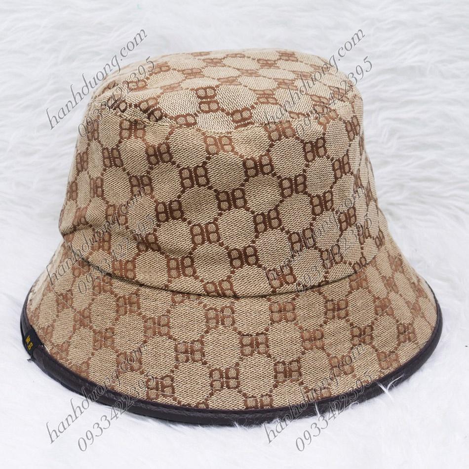 Mũ bucket vành tròn nón tai bèo cụp thêu chữ vải cotton dệt có may tem phía trong, vành nón có viên da phù hợp cho nữ
