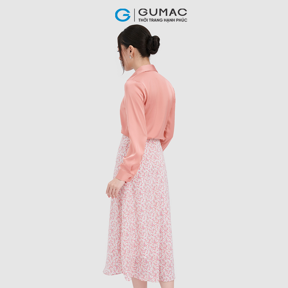 Áo sơ mi nữ GUMAC AC10041 vải lụa tay dài giấu nút công sở