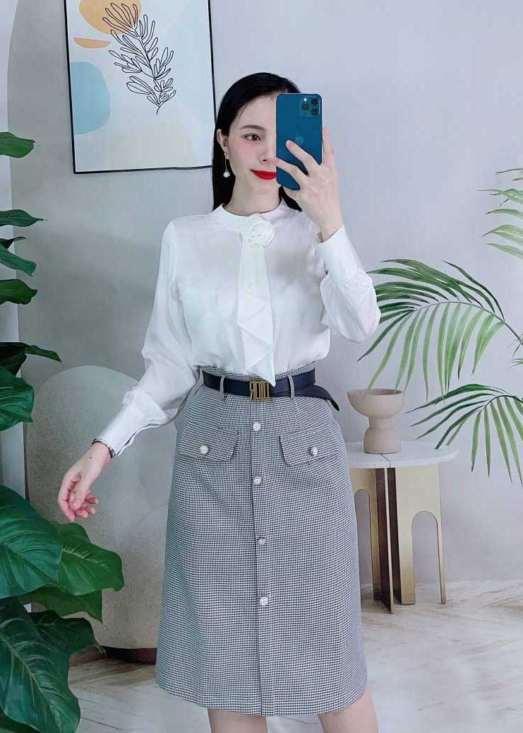 Sơ mi lụa ngọc trai mềm đep thầm mồ hôi không nhăn
