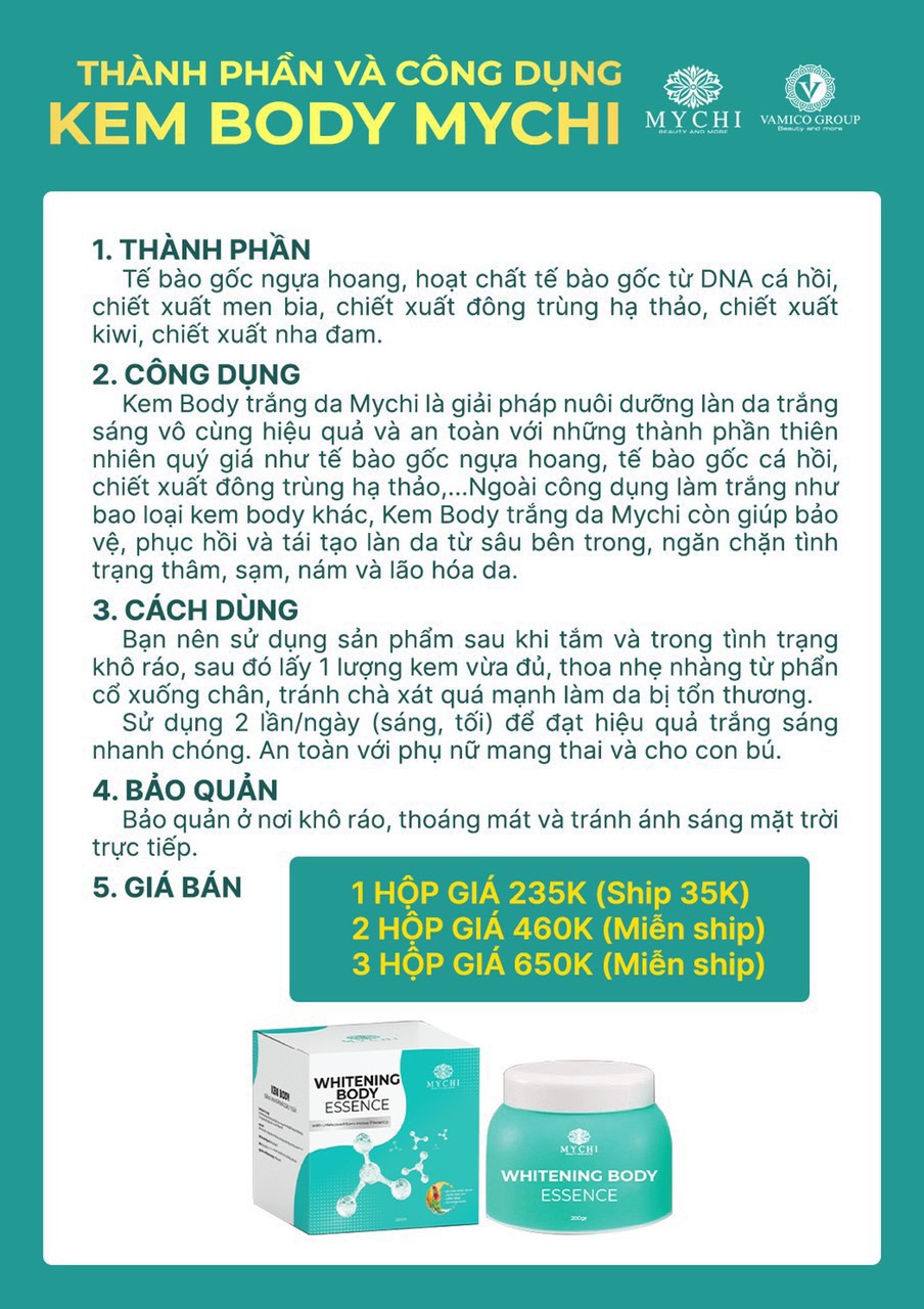 Kem body Mychi whitening Body Essence dưỡng trắng da toàn thân