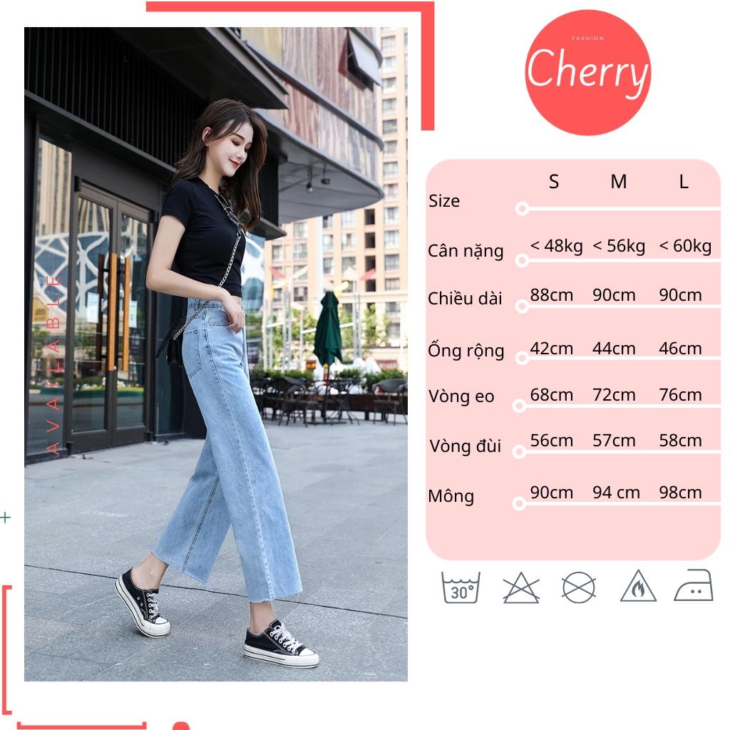 Quần jean nữ ống rộng lưng cao dáng lửng ngắn phong cách Hàn Quốc CHERRY, quần bò nữ ống đứng lửng bigsize cạp cao T038
