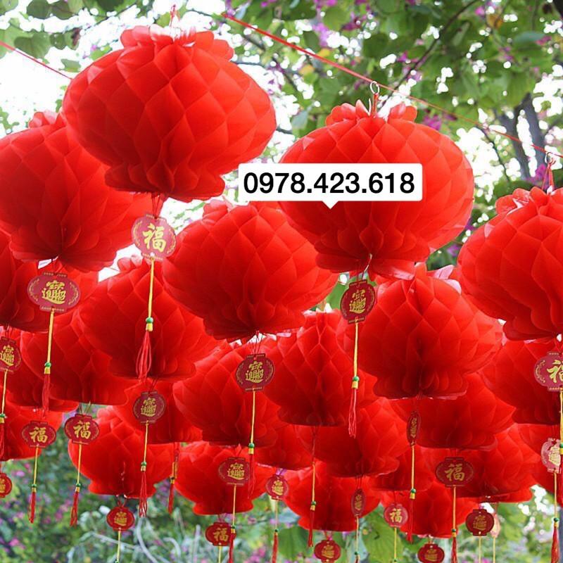 Đèn Lồng Xếp Đỏ 20cm Cực dày Chống nước - Đèn lồng Tết chữ Phúc mang may mắn