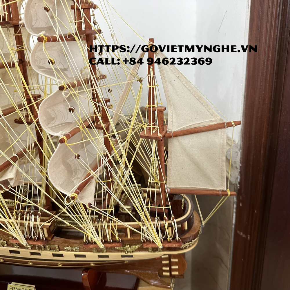 [Dài 80cm] Mô hình thuyền gỗ trang trí nhà cửa - quà tặng khai trương tân gia - thuận buồm xuôi gió - France II
