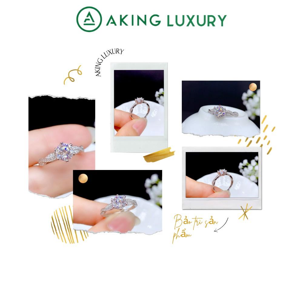 Nhẫn bạc nữ AKING LUXURY AK30 cao cấp, Nhẫn nữ 2 hàng đá xoắn lại với nhau tôn lên viên đá chủ tạo nữ tính sang trọng
