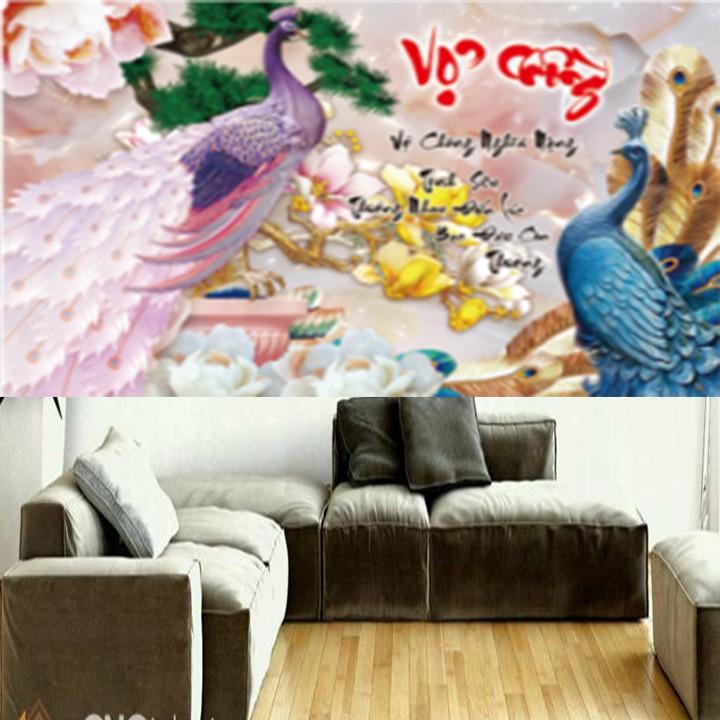 Tranh thêu vợ chồng công xanh tím LV3395 - kích thước: 63 * 43cm.