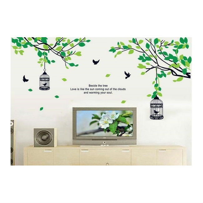 Decal Dán Tường 2 Lồng Chim Xanh PK71