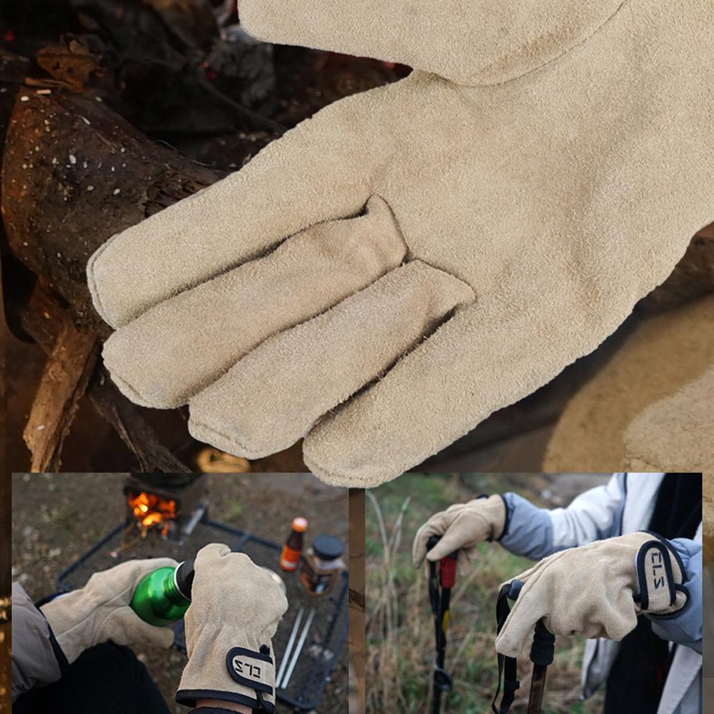 Găng tay cắm trại bằng chất liệu da bò cao cấp, chịu nhiệt và chống mài mòn